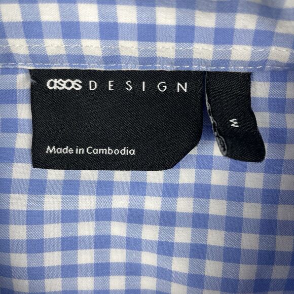 asos Men’s Long Sleeve Button Up Shirt Gingham Blue/White-L - Picture 5 of 12